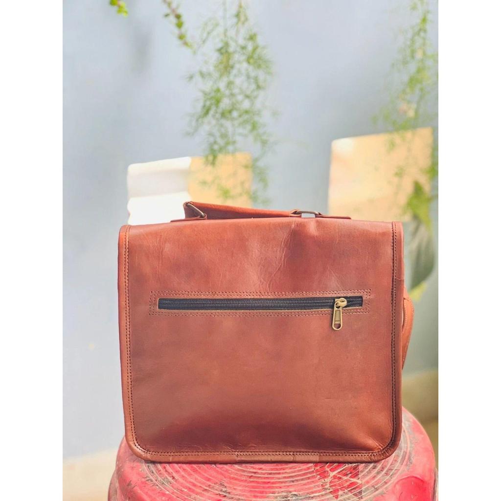 Real Goat Leather Vintage Brown Messenger Shoulder Laptop Bag Briefcase