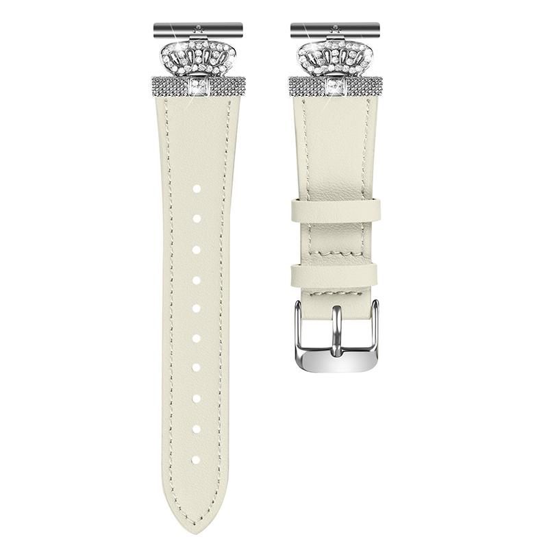 

For Garmin Forerunner 645/645 Music Cowhide Band with Silver Buckle Rhinestone Decor Replace Strap Apricot