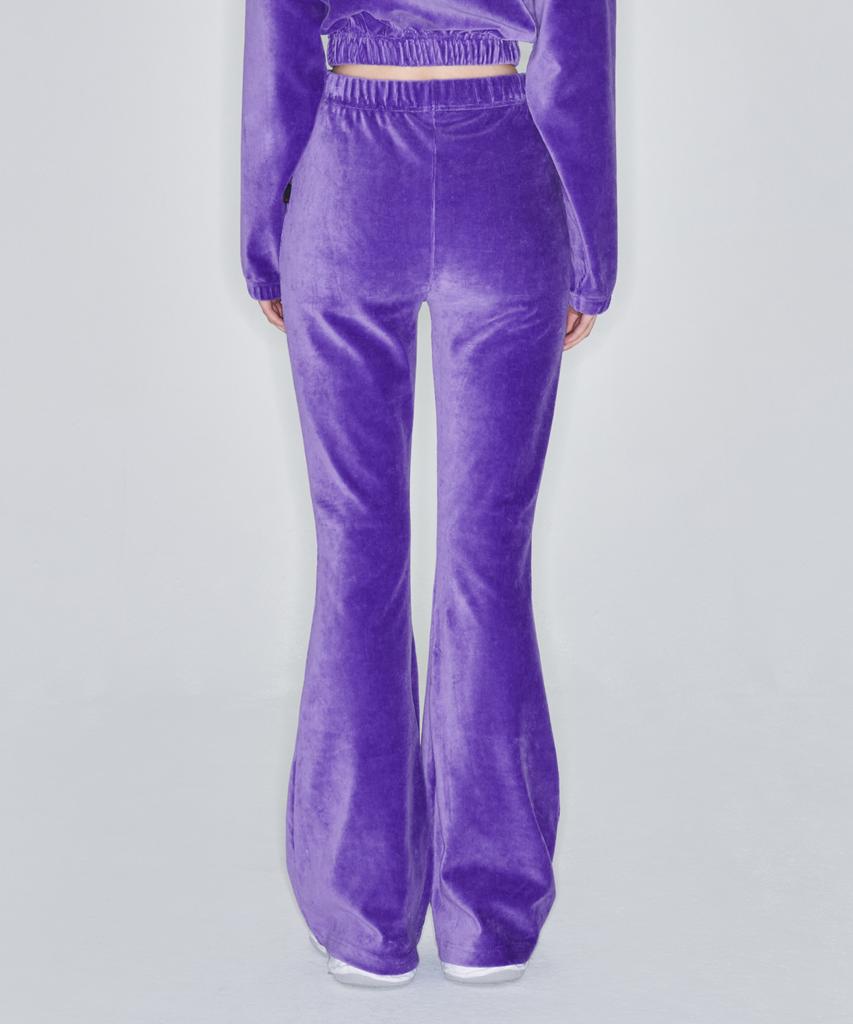 Attention Row For Woman Signature Embroidered Velour Bootcut Pants (Purple)