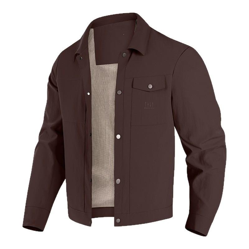 Mens 2026 Corduroy Workwear Jacket With Notched Collar Slim Fit Casual Outerwear In Khaki Red Navy