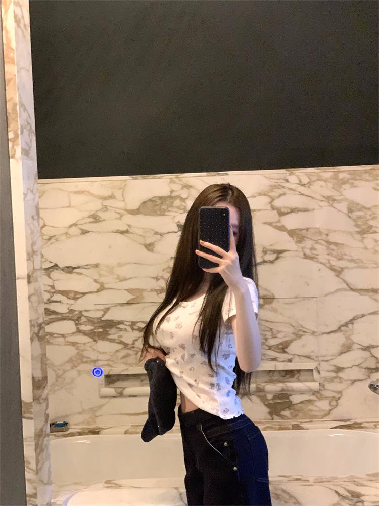 

Dopamine Floral Women s Crop Top: Short-Sleeved, Summer Hot Girl Base Layer XL Premium цветочный