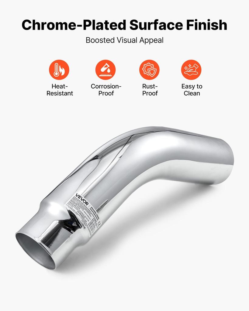 Elbow Exhaust Tip, 101.6mm Inlet, 127mm Outlet, 584mm Overall Length, Chrome Turn Down Exhaust Tip with Clamp for Truck, Sedan, Sports Car, SUV,