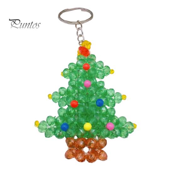 Handmade Beaded Christmas Tree Keychain, Faux Crystal Xmas Pendant, Festive Bead Keychain Craft 3D Holiday Key Ring Charm Accessory for Home