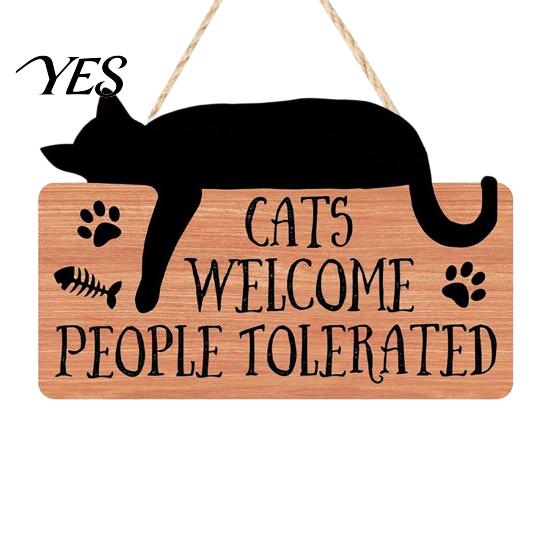 Clear Print Welcome Sign Cat Shaped Sign, Durable Wooden, Waterproof Moisture-Proof Hanging for Front Door Rustic Farmhouse Porch Decoration