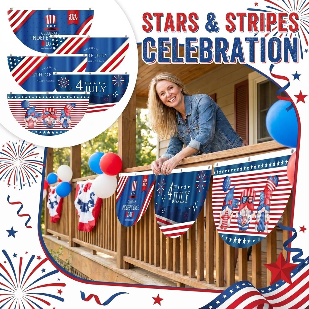 Fan Shaped Polyester Banner Festival Hanging Flag Yard Party Layout Ornament