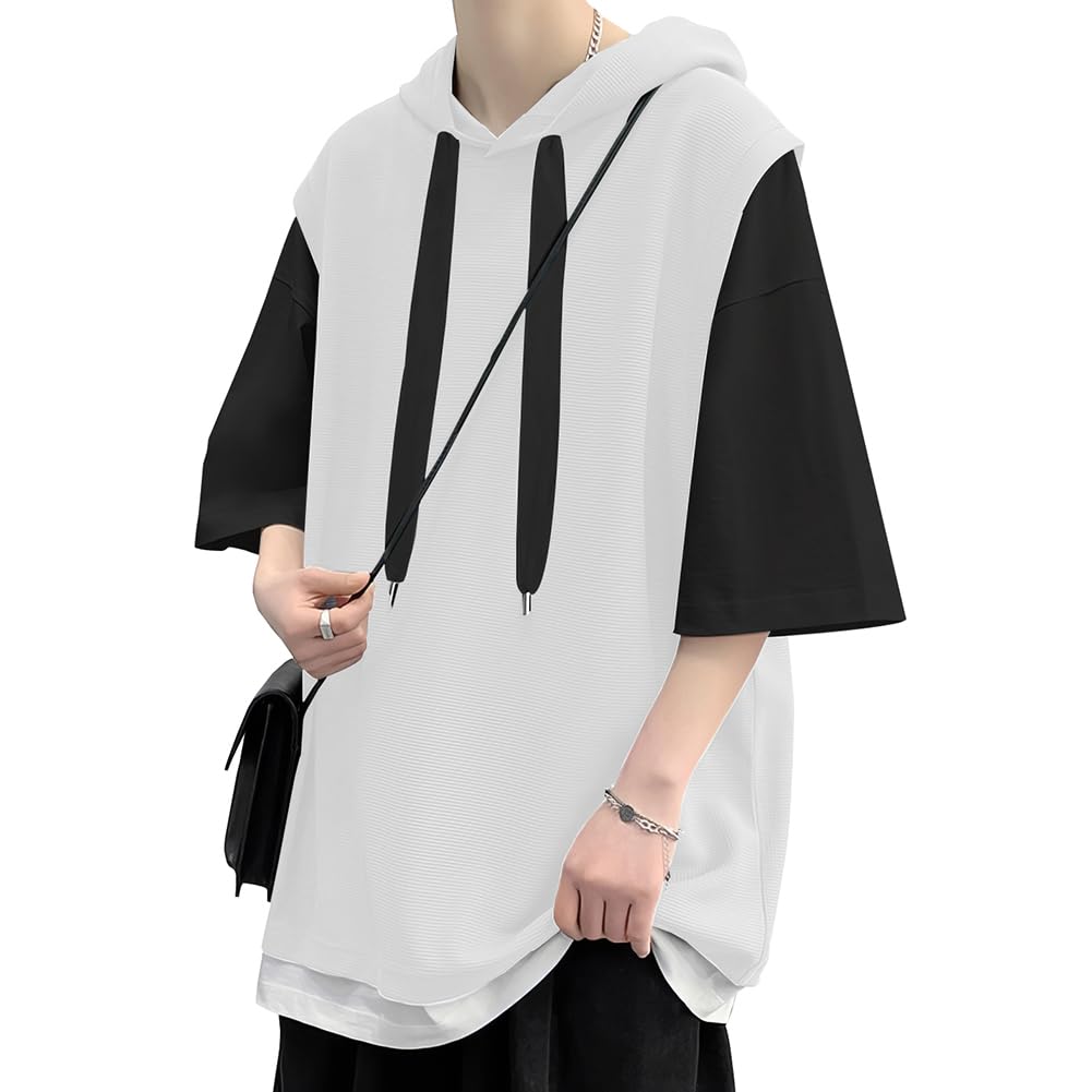 FLYSKY Short Sleeve Plus Loose Summer Clothes Men's Hoodie, Stylish, Sizes, Fit, Casual,
