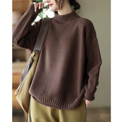 Plus Size Women's Autumn Winter Knitted Sweater Korean Style Loose Tops Half Turtleneck Loose Bottoming Shirt Pullovers