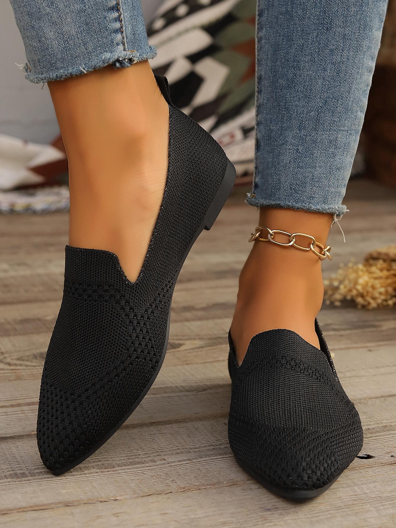 

Трансграничная внешняя торговля большими размерами одинарных туфель для женщин весна 2024 года, новые европейские и американские летающие туфли с плоской подошвой 43 чёрный