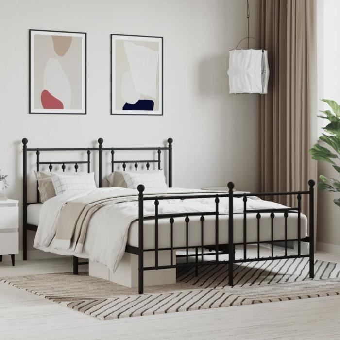 VidaXL Metal Bed Frame with Headboard-Footboard Black 150x200 Cm 353557