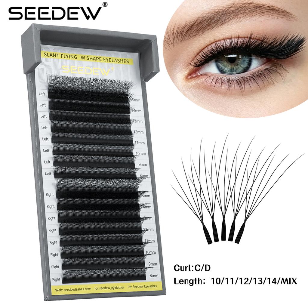 SEEDEW 16 Rows W-Shaped Fox 5D Eyelash Extension Clover Air Serie Cat Eye Volume Fox Eye Lashes Slant Flying False Eyelashes