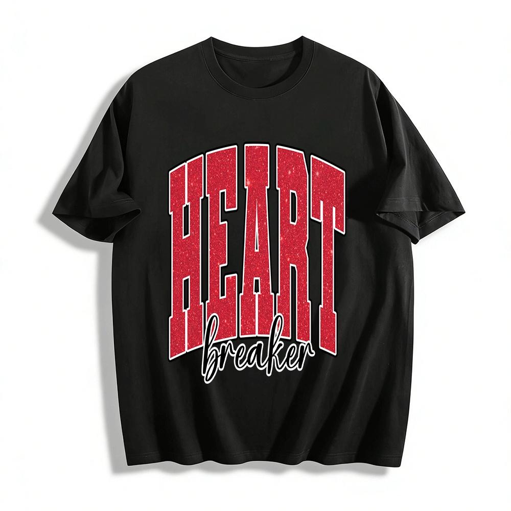 

Heartbreaker Varsity Style Glitter Print Casual Tee Pure cotton T-shirt 6XL
