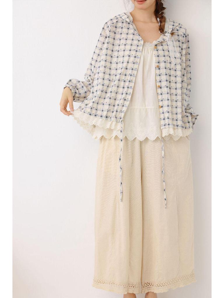 Cherry Blossom Plaid Hooded Shirt - Spring/Summer 2026 Collection