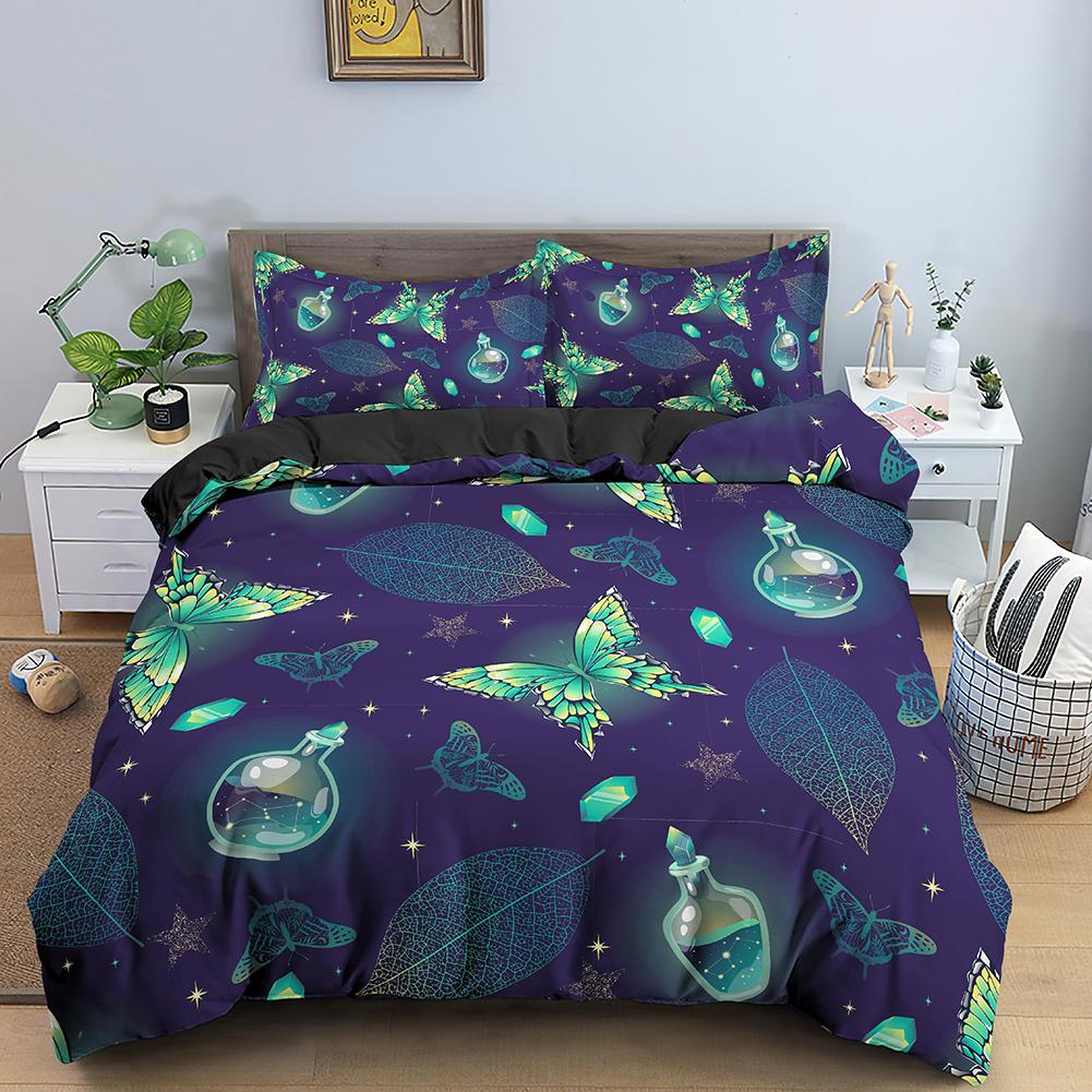 3D Verträumte Nacht Galaxie Lila Schmetterling Gedruckt Lila Fliegender Bettbezug Bettwäsche-Set für Kinder Mädchen Jugendliche Erwachsene 3 Bettbezug