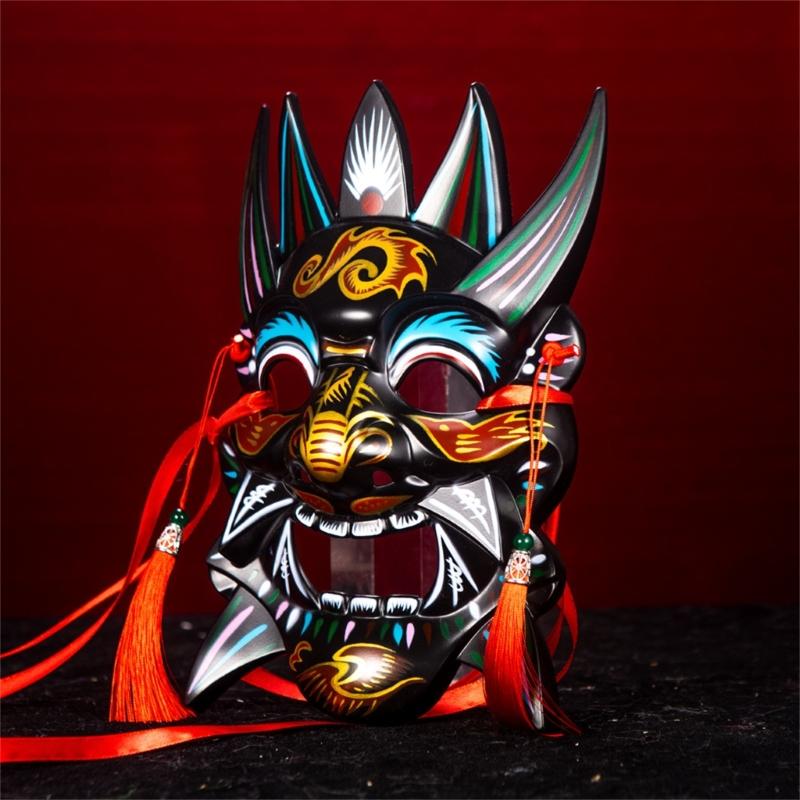 Vibrant Colorful Nuo Drama Mask Plastic Handmade Cultural Artifact Adjustable Fit Stage Performances Cosplay Prop