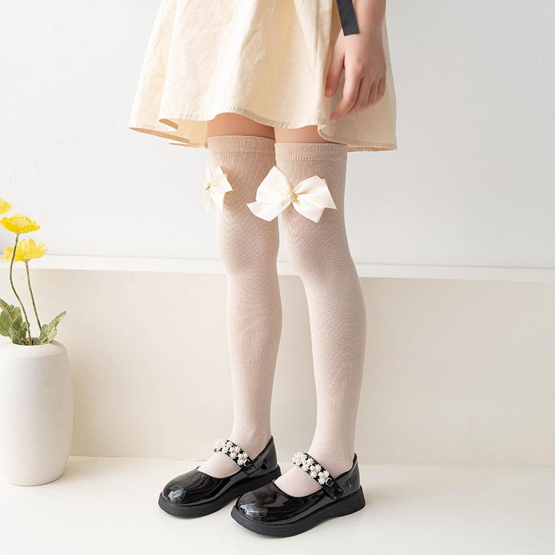 

Детские носки для девочек, длинные носки с бантом, школьные гольфы для подростков, гольфы для девочек, весна-осень one size бежевый