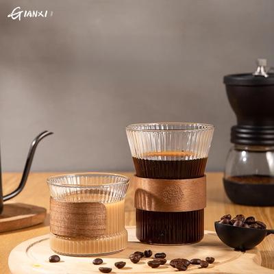 GIAXNI Amerikansk Vertikal Design Kaffekopp Träring Skållningsskydd Hög Temperatur Hem Högt Borosilikatglas Kaffekopp