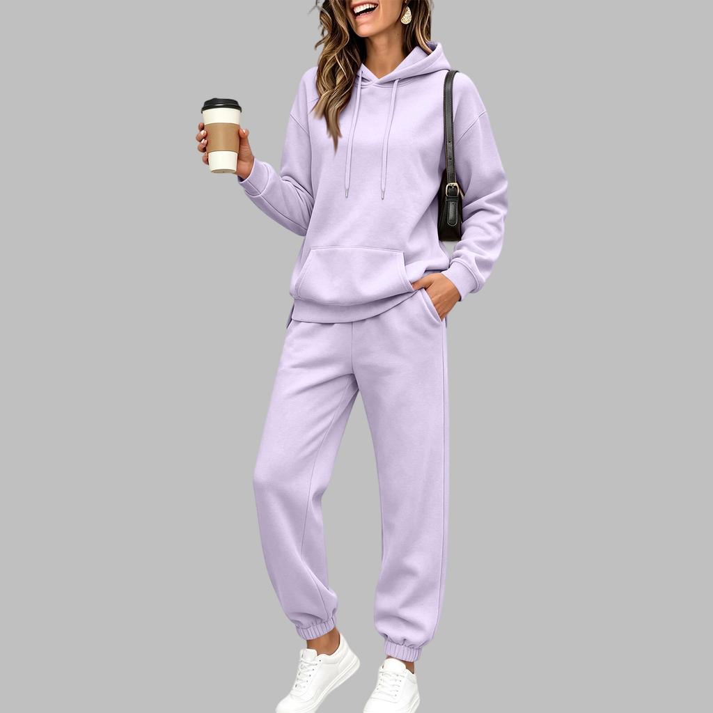Damen Kapuzenpullover mit Futter und Jogginghose Set Lockerer Fit Lässiger Trainingsanzug