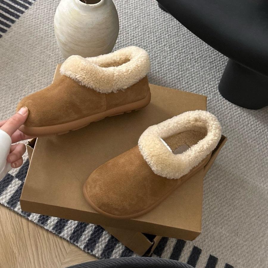 Women's Low-cut Buckskin Sheepskin Fur-lined Snow Boots with Lazy One-footed Muller Shoes Botas Altas Plataforma Mujer