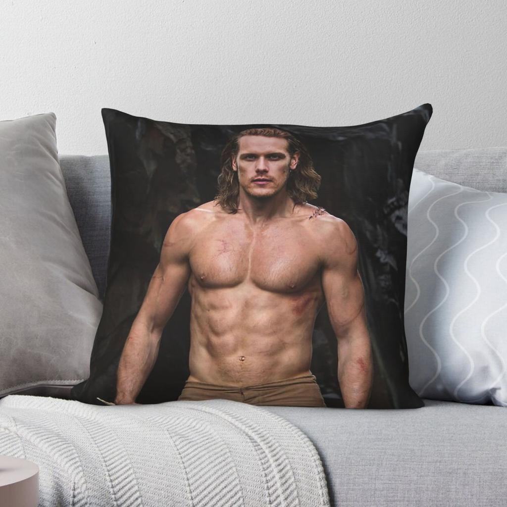 Sam Heughan Shirtless Sexy Square Pillowcase Polyester Linen Velvet Creative Zip Decor Room Cushion Cover