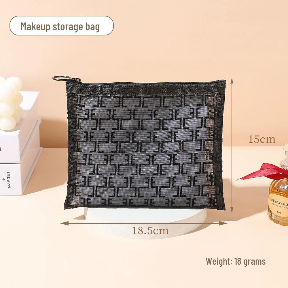 

Women s High-End Black Mesh Makeup Bag - Large Capacity, Waterproof, Portable Wash Bag