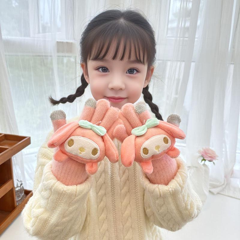 Korean Autumn and Winter Children's Gloves Sanrio Cartoon Warm and Cold Proof Thickened Baby Gloves Knitted Five Finger Gloves
