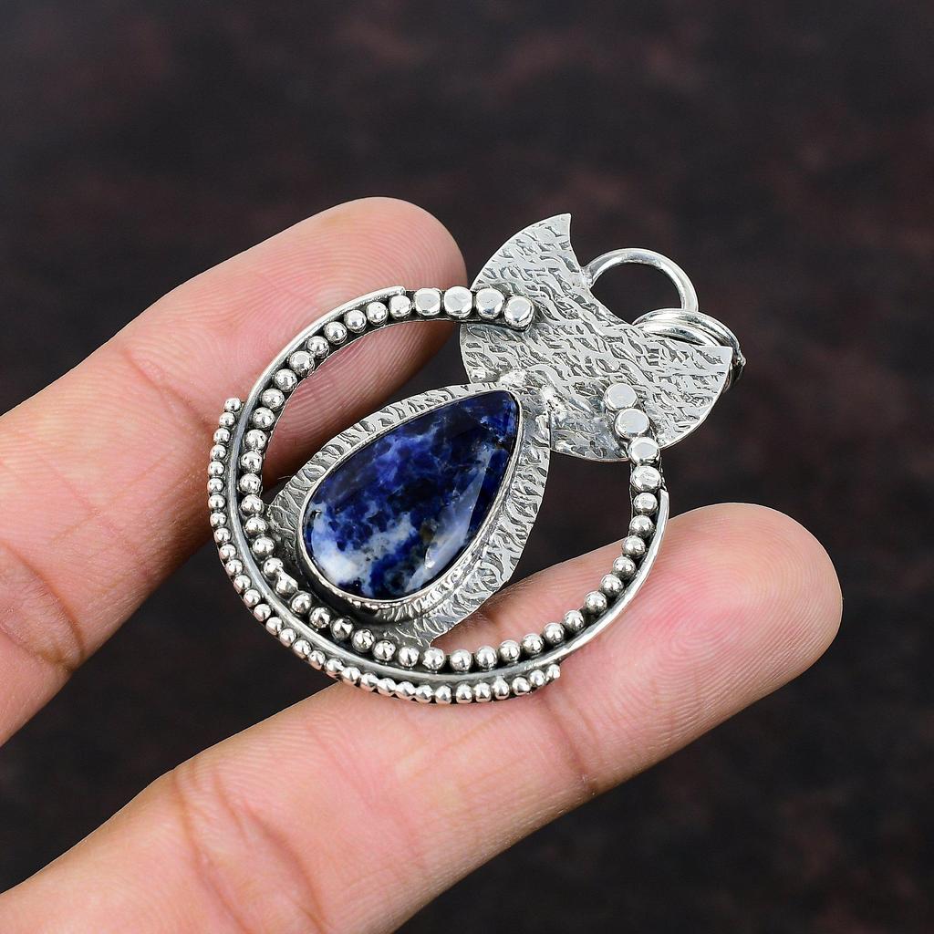 Sodalithänge Äkta ädelstenssmycken Fint hänge 925 sterlingsilverhänge Handgjorda sodalitsmycken Elegant hänge Gåva till mamma