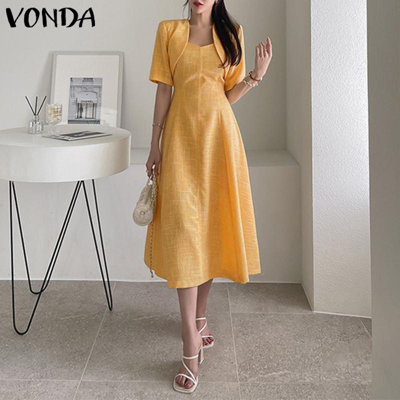 

VONDA летнее женское длинное платье с короткими рукавами и талией