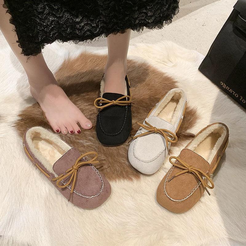 Flat-bottomed Large-size Doudou Shoes Women's 2025 Autumn and Winter New Velvet Warm Cotton Shoes Soft-soled Lazy Pregnant Women Mother Shoes