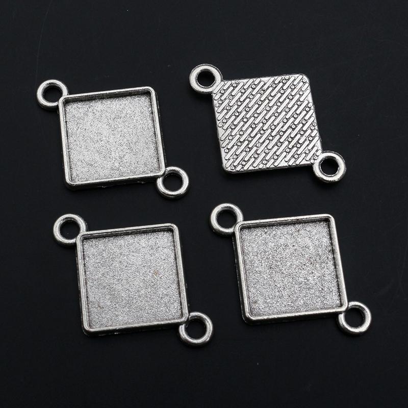 10pcs 15mm Inner Size Square Pendant Cabochon Blank Base Setting Alloy Metal Single/Double Loops DIY Jewelry Making Accessories