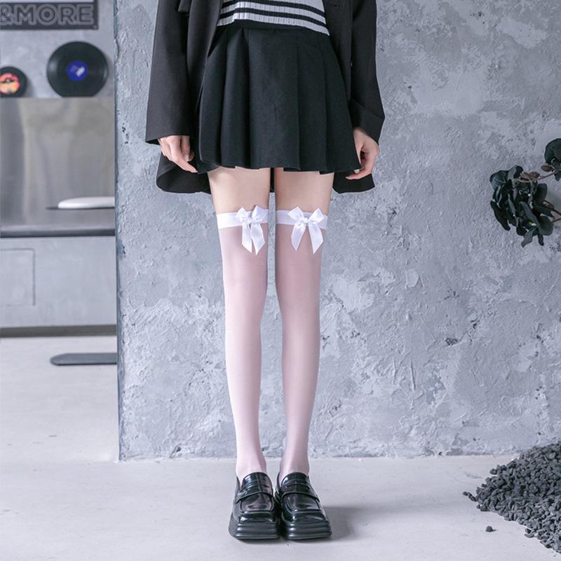 

Черные шелковые чулки до колена с кружевным бантом - тонкие сексуальные женские чулки на весну и осень One Size белый