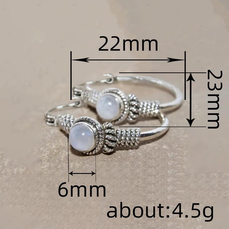 Bohemian Style Vintage Inlaid Synthetic Moonstone Hoop Earrings Women Elegant Silvery Plated Banquet Wedding Jewelry Accessories