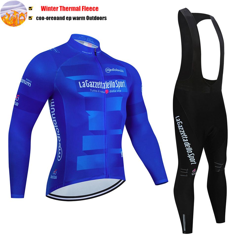 2027 Tour De Italia Giro Invernale Termico Pile Manica Lunga Maglia Ciclismo Set Salopette Ciclismo Abbigliamento Bicicletta MTB Bici
