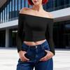 Damen Farbe Sexy Schulterfrei Langarm Figurbetontes Oberteil