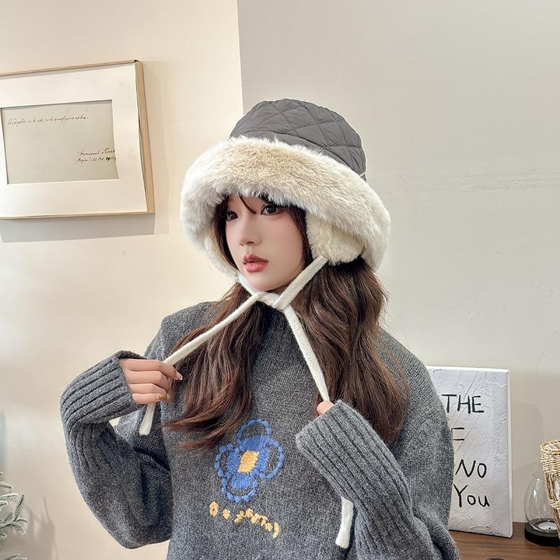 Autumn and Winter Hats for Women New Plush Knitted Versatile Warm Ear Protection Thickened Fashionable Plush Velvet Leeve Hat