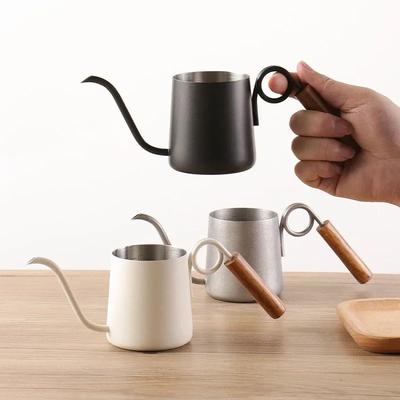 Cafetière Creative Ring Acier Inoxydable 304 Bouilloire à Café à Infusion Manuelle Théière Manche en Bois Bec Étroit Col de Cygne