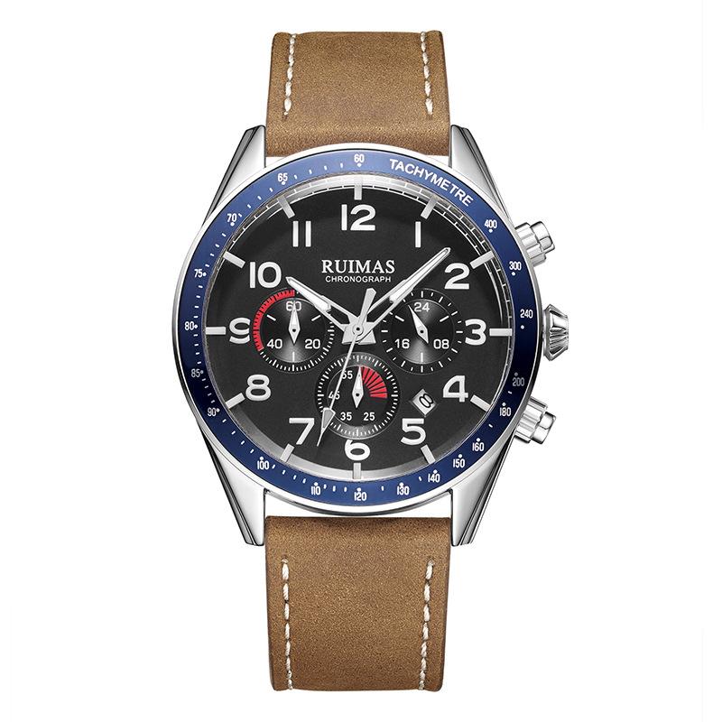 Iron Three Eyes Six Needles Fashion Business Men S Quartz Belt Watch 574