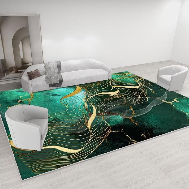 Modern Luxury Large Size Living Room Carpet Green Golden Flannel Decoration Bedroom Rug Antiskid Machine Washable Sofa Floor Mat