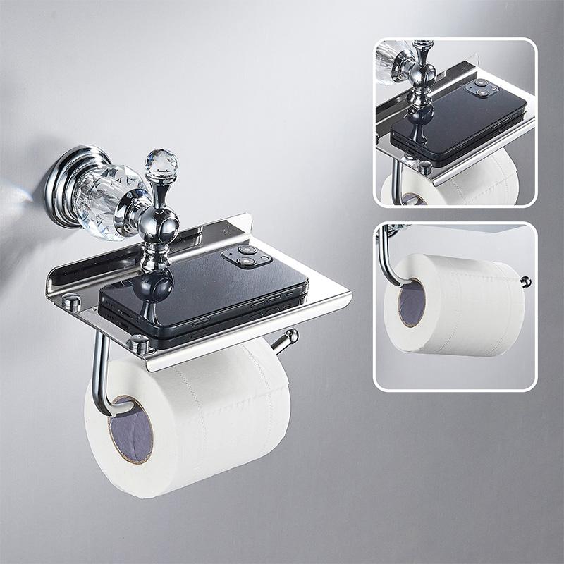 Crystal Paper Toilet Holders Wall Mount,Bathroom Tissue Roll Holder with Shelf, Toilet Accessory for Storage Gold Chrome 85486W
