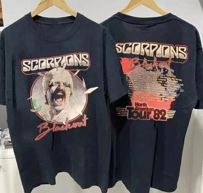 Scorpions Shirt, Scorpions Band Tour 82 Cotton Black Unisex T-shirt