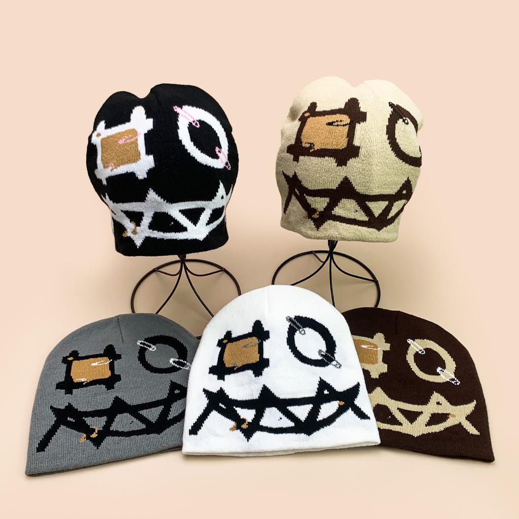 Autumn And Winter American Personality Pin Jacquard Knitted Hat Men And Women Warm Halloween Street Cold Hat Pullover Hat
