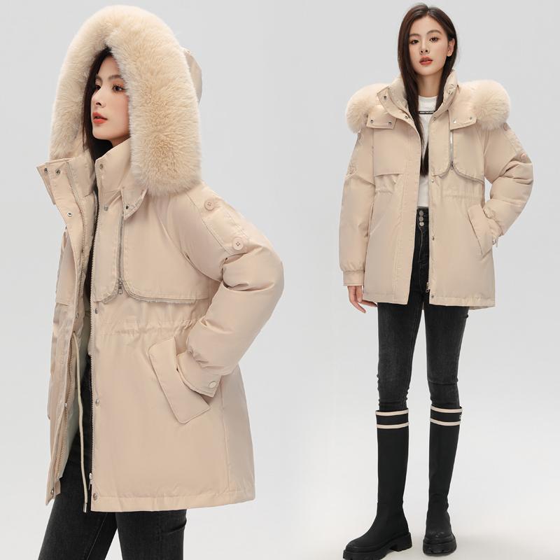 Parkas Largas Para Mujer Otoño Invierno Chaquetas De Manga Larga Cuello De Piel Delgado Con Capucha Cremallera Abrigos