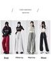 2025 Women's White-Gray Striped Wide-Leg Sweatpants: Spring/Autumn Casual Loose Fit Joggers
