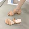 New Summer Woven Outer Wear Versatile Roman Slippers Outer Wear Thick Heel Open Toe Word with Fashion Cool Slippers