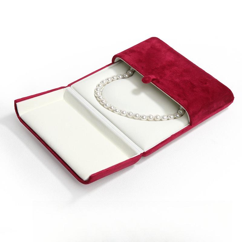 Velvet Jewelry Box Set for Necklace - Heart Shape Pearl Display Case with Dual Snap Closure Soft Lined Gift Packaging