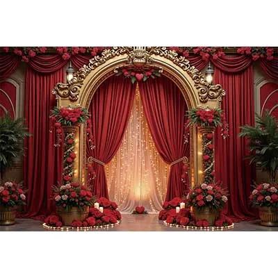 MOON.QG 2025 Valentines Day Photography Backdrops February 14 Photo Studio Backgrounds Red Curtains Flower Car Outdoor Photocall 90x60cm