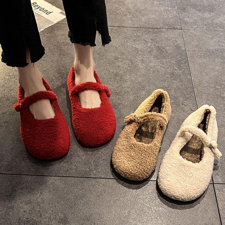 Mary Jane Women's Furry Velvet Flat Shoes - 2025 Autumn/Winter Korean Style