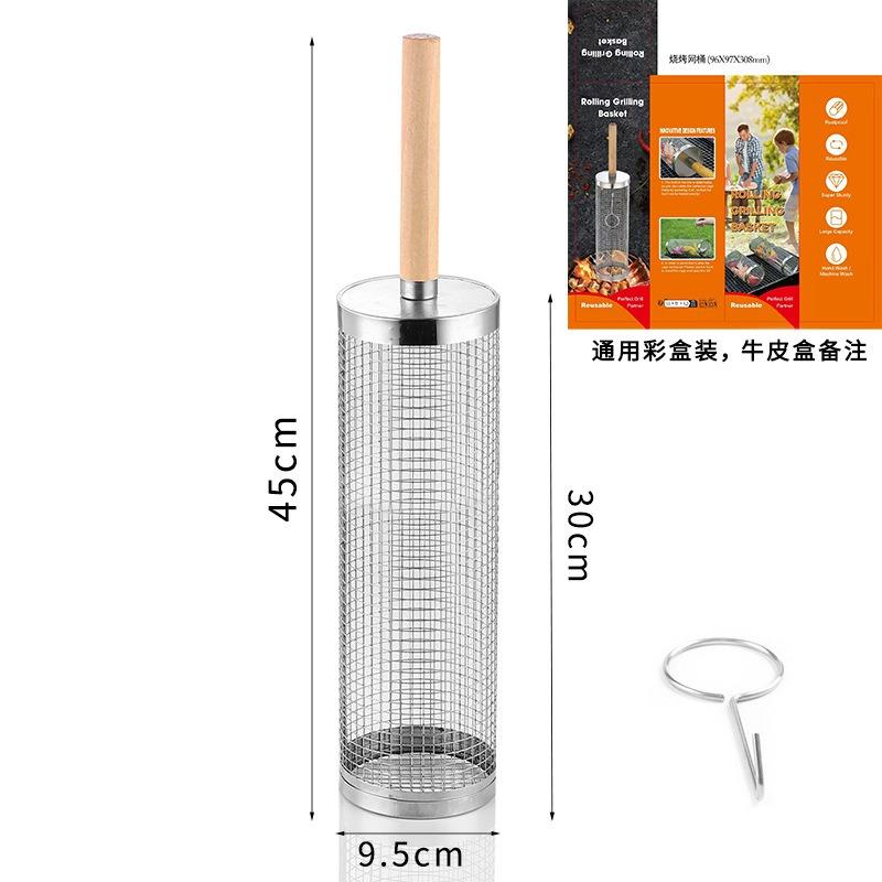 Stainless Steel Grill Basket Portable Barbecue Cage Rolling Grilling Basket Useful BBQ Grill Basket Outdoor Grill Accessories