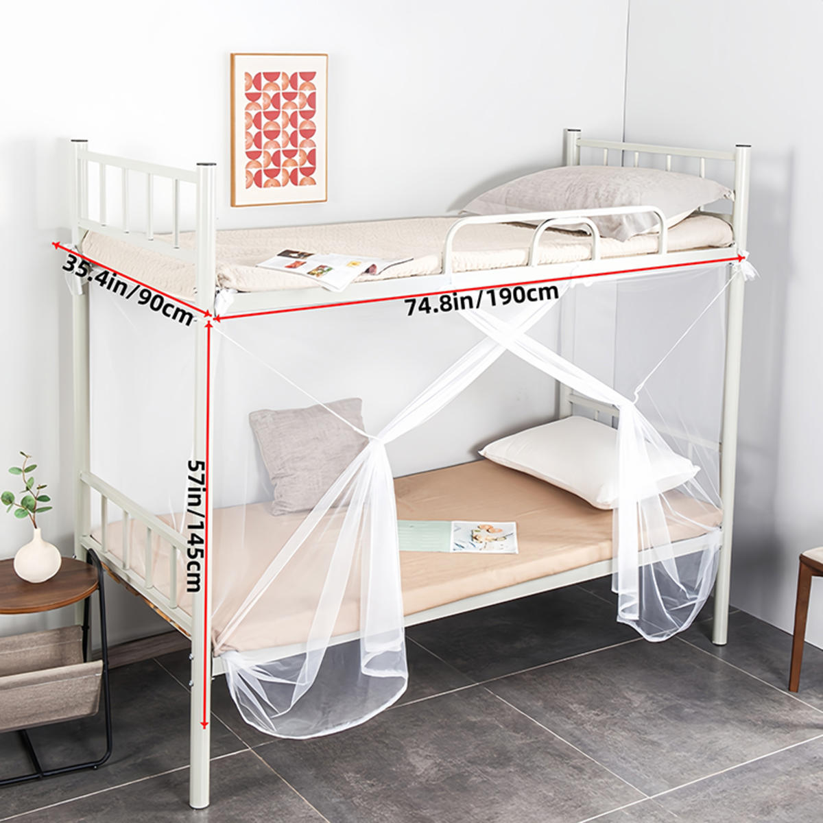 

4 Corner Mosquito Net Portable Students Dorm Bunk Mosquito Net Bed Canopy Netting Students Bed Curtains for Dormitory Bedroom 90*195*150 белый