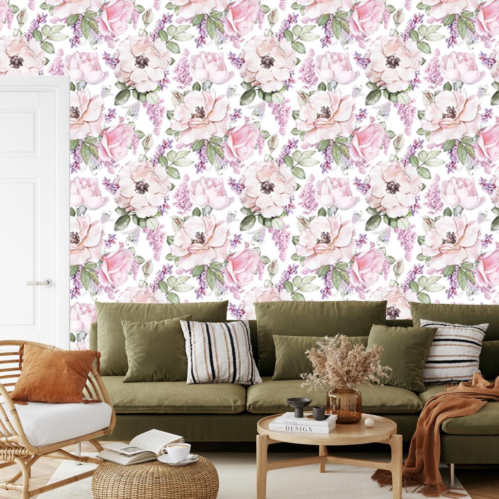 Wallpaper Roses Purple Flowers for Living Room and Bedroom 50x1000