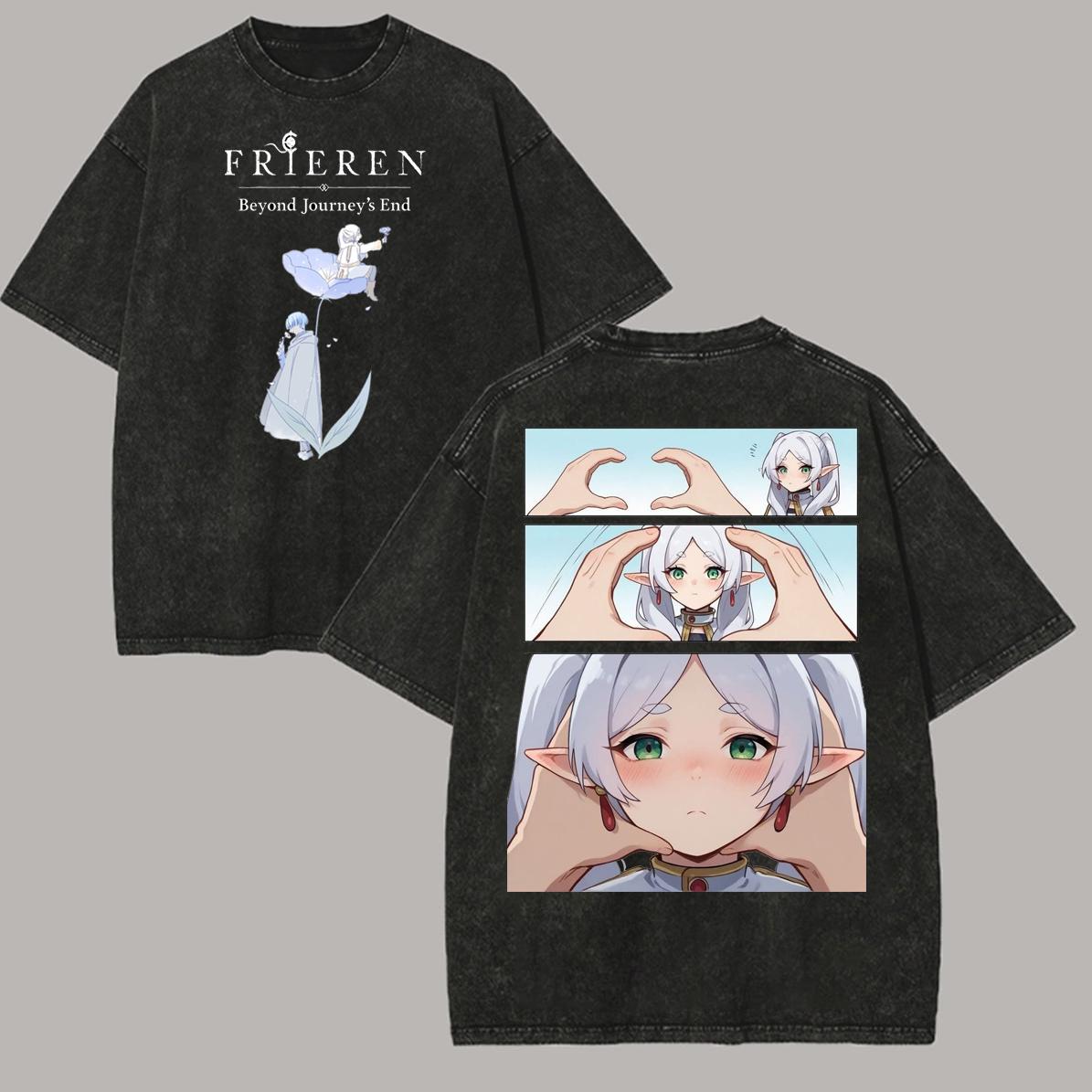 

Harajuku Anime Frieren Beyond Journeys End Tshirt Vintage Washed T Shirt Unisex Women Clothing High Quality Cotton Tees Tops S